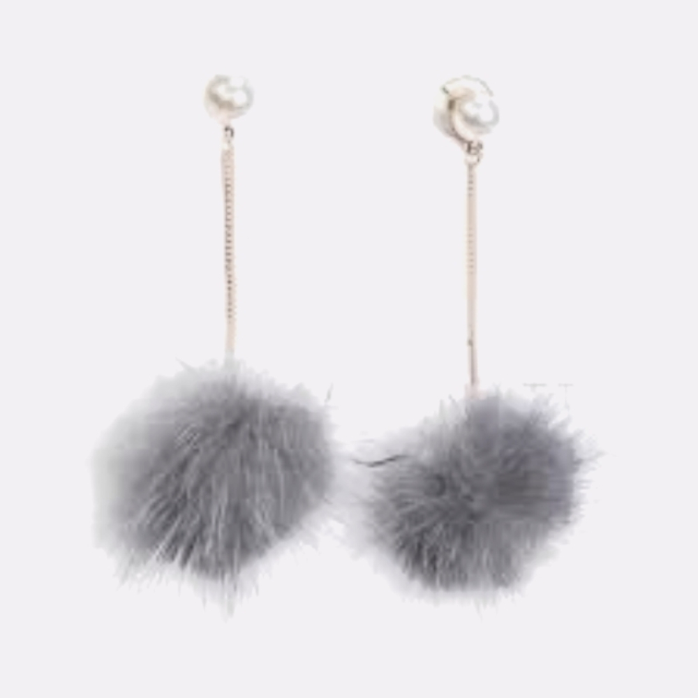 Mink Fur Ball Long Earrings